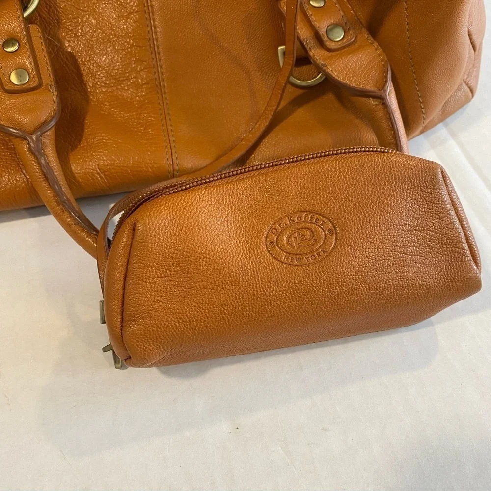 Dr. Koffer Tan Leather Satchel Structured Design Double Handles w/ Coin Purse